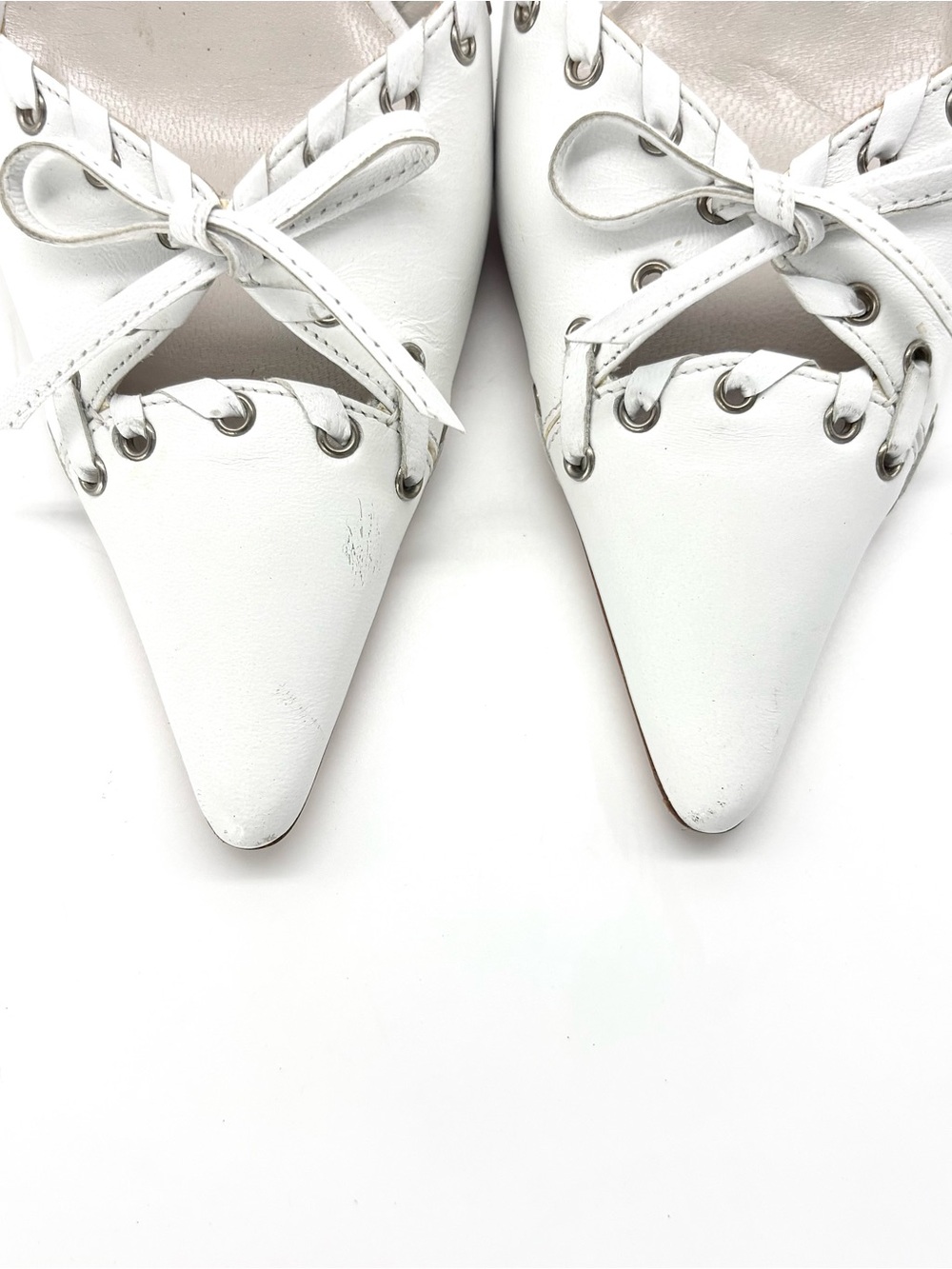 Dior Vintage John Galliano Bow Grommet Embellished Pointed Toe Mules Pumps 37 - Picture 6 of 11